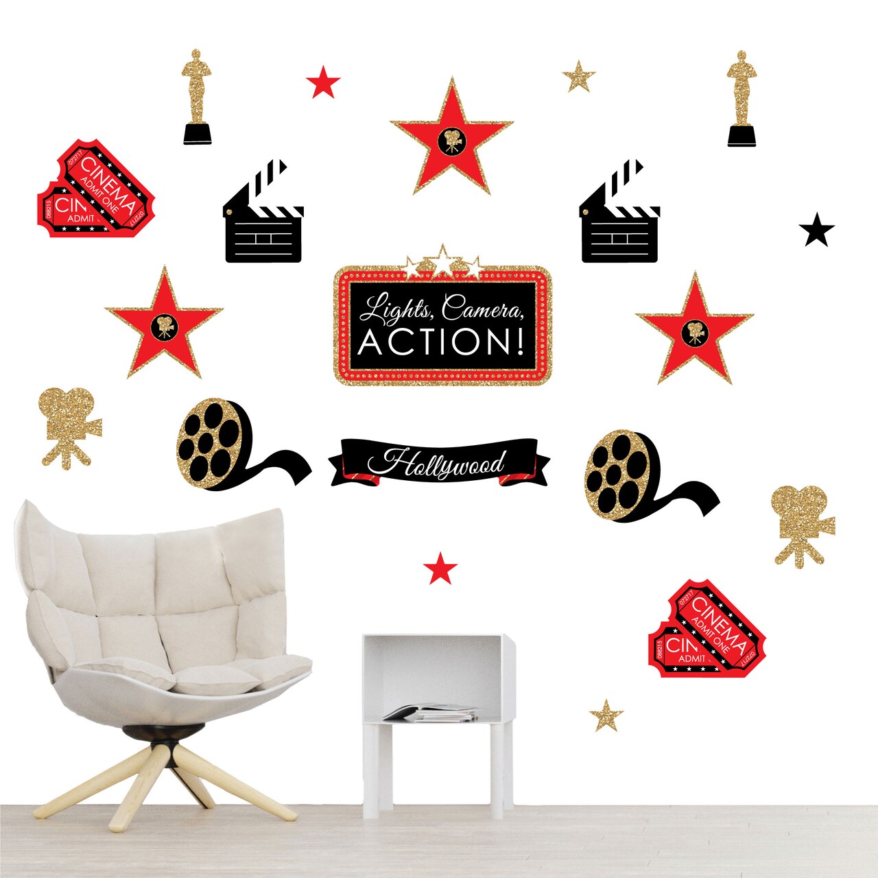 Big Dot of Happiness Red Carpet - Peel and Stick Movie Theater Decor Vinyl Wall Art Stickers - Wall Decals - Set of 20